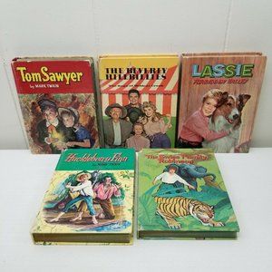 Whitman Lot Of 5 Vintage Classics Huckleberry Finn Tom Sawyer Lassie Beverly